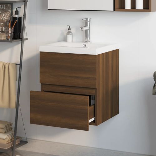 Meuble lavabo avec bassin intégré Chêne brun Bois d'ingénierie - Photo n°3; ?>