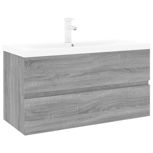 Meuble lavabo avec bassin intégré Sonoma gris Bois d'ingénierie 2 - Photo n°2; ?>