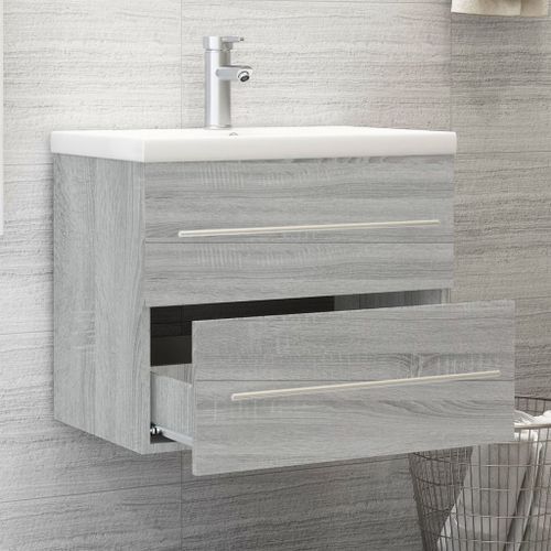 Meuble lavabo avec bassin intégré Sonoma gris Bois d'ingénierie - Photo n°3; ?>