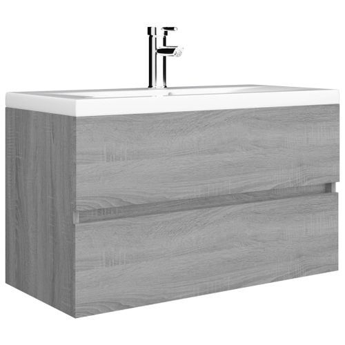 Meuble lavabo avec bassin intégré Sonoma gris Bois d'ingénierie - Photo n°2; ?>