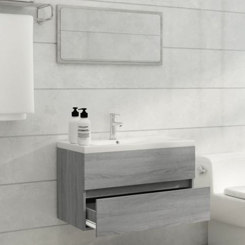 Meuble lavabo avec bassin intégré Sonoma gris Bois d'ingénierie - Photo n°3; ?>