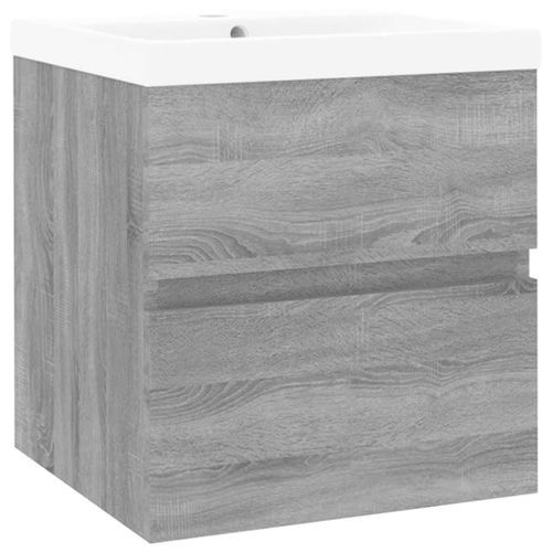 Meuble lavabo avec bassin intégré Sonoma gris Bois d'ingénierie - Photo n°2; ?>