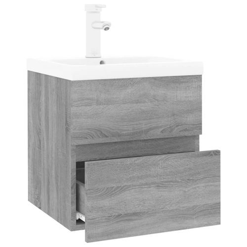 Meuble lavabo avec bassin intégré Sonoma gris Bois d'ingénierie - Photo n°3; ?>