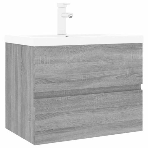 Meuble lavabo avec bassin intégré Sonoma gris Bois d'ingénierie - Photo n°2; ?>