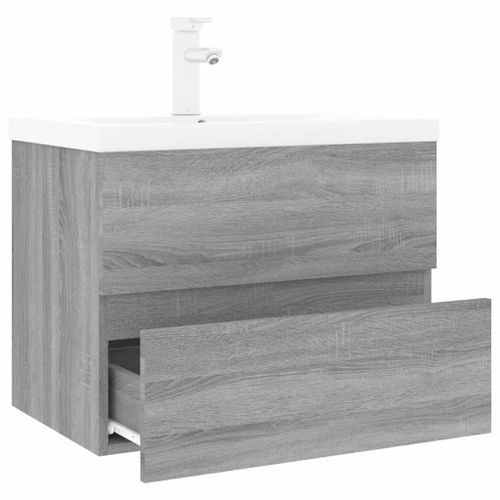 Meuble lavabo avec bassin intégré Sonoma gris Bois d'ingénierie - Photo n°3; ?>