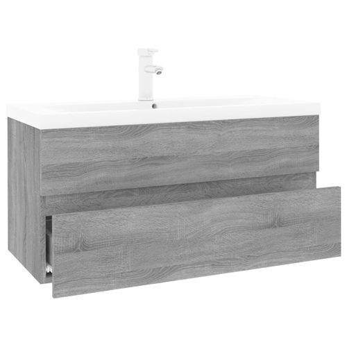 Meuble lavabo avec bassin intégré Sonoma gris Bois d'ingénierie - Photo n°2; ?>