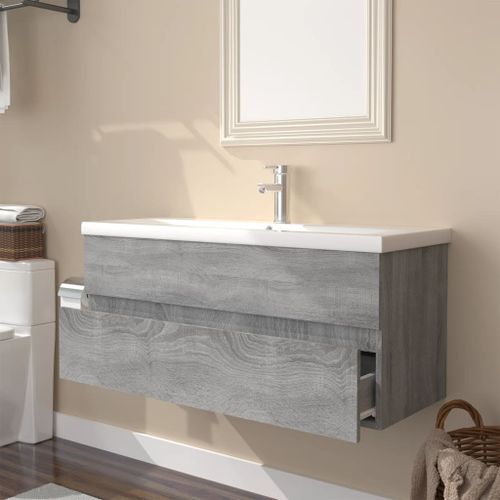 Meuble lavabo avec bassin intégré Sonoma gris Bois d'ingénierie - Photo n°3; ?>