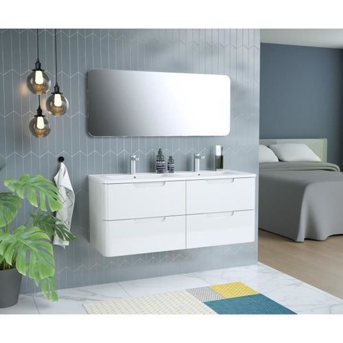Meuble salle de bain L 120 - 2 tiroirs + vasque - Blanc - RONDO - Photo n°2; ?>