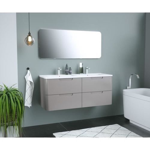 Meuble salle de bain L 120 - 2 tiroirs + vasque - Taupe - RONDO - Photo n°2; ?>