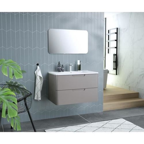 Meuble salle de bain L 80 - 2 tiroirs + vasque - Taupe - RONDO - Photo n°2; ?>