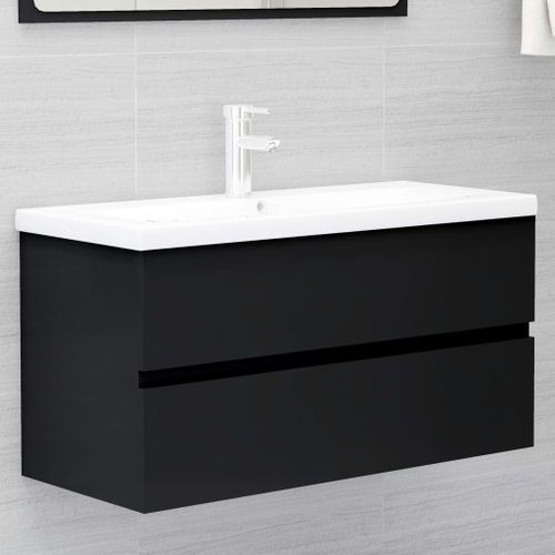 Meuble sous vasque de salle de bain Noir 90x38,5x45 cm - Photo n°2; ?>