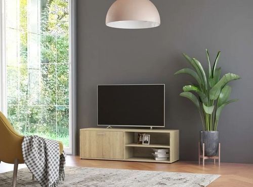 Meuble TV 1 porte 2 niches bois chêne clair Issero 120 cm - Photo n°2; ?>