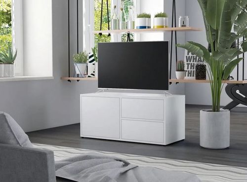 Meuble TV 1 porte 2 tiroirs bois blanc Ressi 80 cm - Photo n°2; ?>