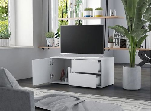Meuble TV 1 porte 2 tiroirs bois blanc Ressi 80 cm - Photo n°3; ?>