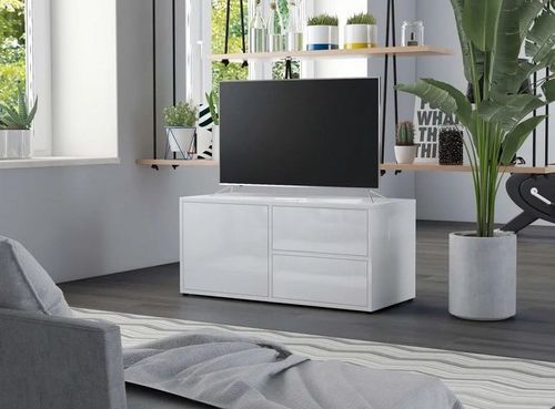Meuble TV 1 porte 2 tiroirs bois blanc brillant Ressi 80 cm - Photo n°2; ?>