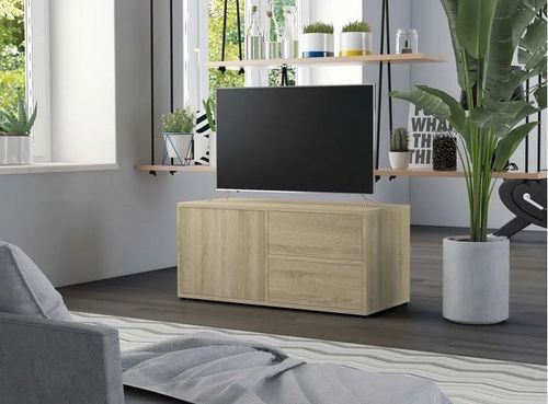 Meuble TV 1 porte 2 tiroirs bois chêne clair Ressi 80 cm - Photo n°2; ?>