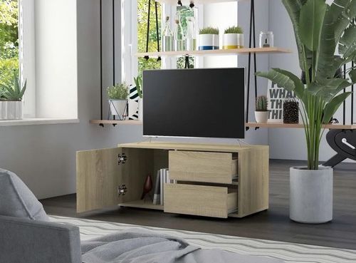 Meuble TV 1 porte 2 tiroirs bois chêne clair Ressi 80 cm - Photo n°3; ?>