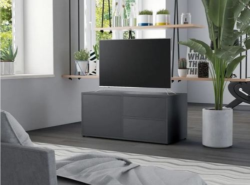 Meuble TV 1 porte 2 tiroirs bois gris Ressi 80 cm - Photo n°2; ?>