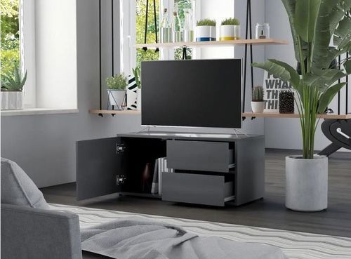 Meuble TV 1 porte 2 tiroirs bois gris Ressi 80 cm - Photo n°3; ?>