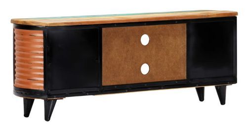 Meuble TV 1 porte 2 tiroirs bois massif recyclé multicolore Titto - Photo n°3; ?>