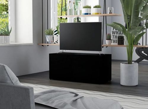 Meuble TV 1 porte 2 tiroirs bois noir Ressi 80 cm - Photo n°2; ?>