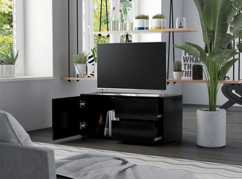 Meuble TV 1 porte 2 tiroirs bois noir Ressi 80 cm - Photo n°3; ?>