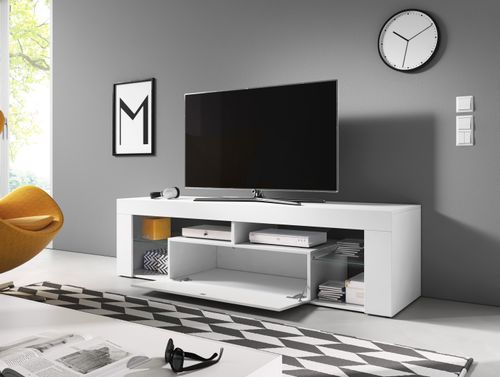 Meuble TV 1 porte blanc mat et blanc brillant Kara 140 cm - Photo n°3; ?>