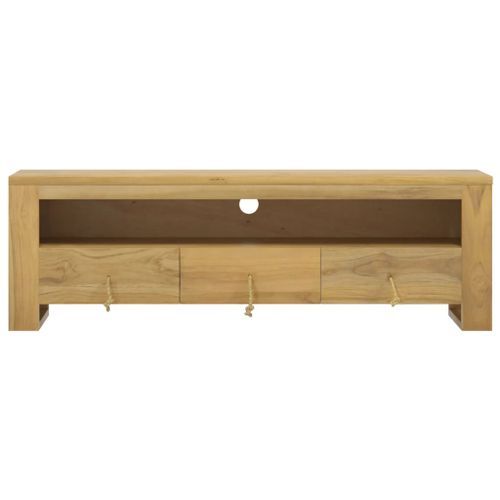 Meuble TV 110x30x35 cm Bois de teck solide - Photo n°3; ?>