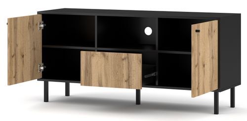 Meuble TV 2 portes 1 tiroir bois clair et noir Pakas 140 cm - Photo n°2; ?>