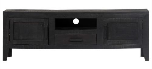 Meuble TV 2 portes 1 tiroir manguier massif noir Pinkie - Photo n°2; ?>