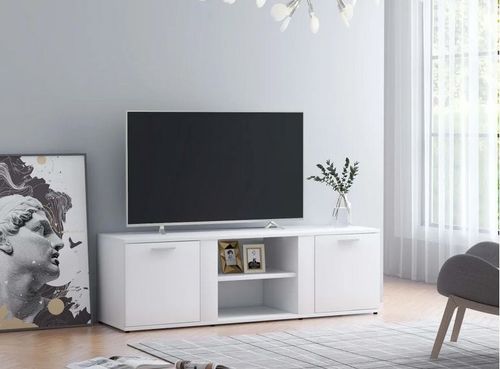 Meuble TV 2 portes 2 niches bois blanc Syllo 120 cm - Photo n°2; ?>