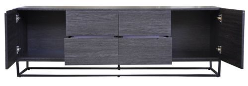 Meuble TV 2 portes 4 tiroirs bois gris foncé et pieds métal noir Logan - Photo n°2; ?>