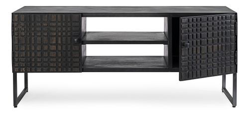 Meuble TV 2 portes acier et bois de manguier noir Dody 130 cm - Photo n°3; ?>