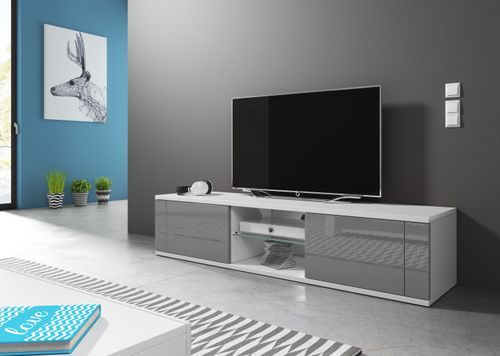 Meuble TV 2 portes blanc et gris brillant Kozira 140 cm - Photo n°2; ?>