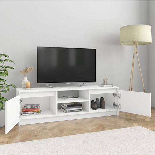 Meuble TV 2 portes bois blanc brillant Conan 120 cm - Photo n°3; ?>