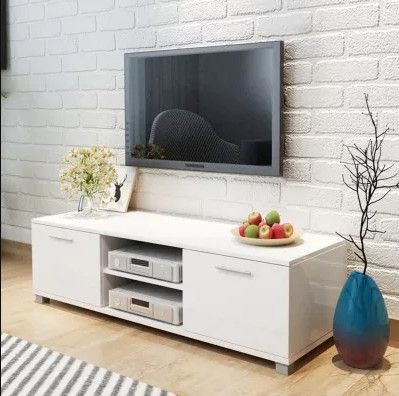 Meuble TV 2 portes bois blanc brillant Beyond - Photo n°2; ?>