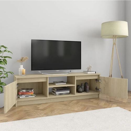 Meuble TV 2 portes bois chêne clair Conan 120 cm - Photo n°3; ?>