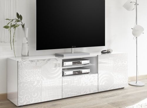 Meuble TV 2 portes bois laqué blanc brillant Zebre L 180 cm - Photo n°3; ?>