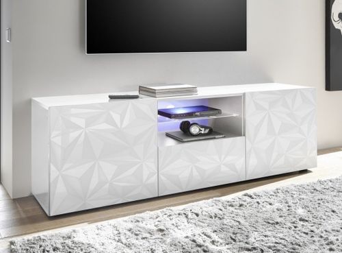 Meuble TV à LED 2 portes bois laqué blanc brillant Pagar L 180 cm - Photo n°2; ?>