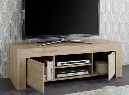 Meuble TV 2 portes bois mélaminé chêne clair Napan L 138 cm - Photo n°3; ?>