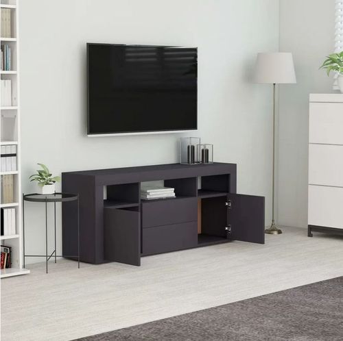 Meuble TV 2 tiroirs 2 portes bois gris Icina 120 cm - Photo n°2; ?>