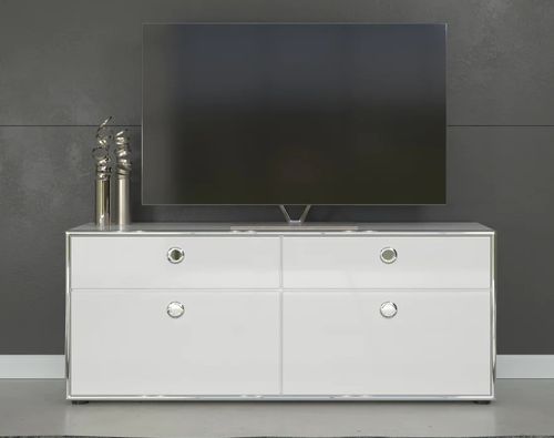 Meuble TV 2 tiroirs 2 portes bois MDF blanc Kaela - Photo n°2; ?>