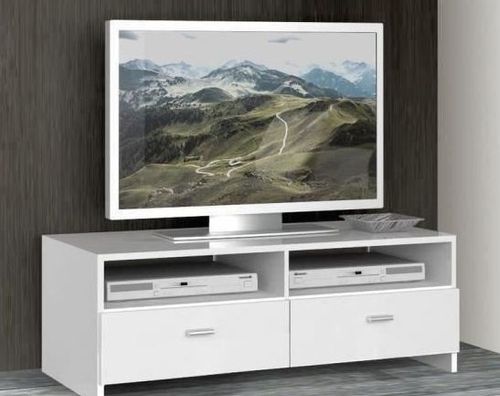 Meuble TV 2 tiroirs bois blanc Basic - Photo n°2; ?>