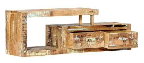 Meuble TV 2 tiroirs bois massif recyclé clair Bill - Photo n°3; ?>