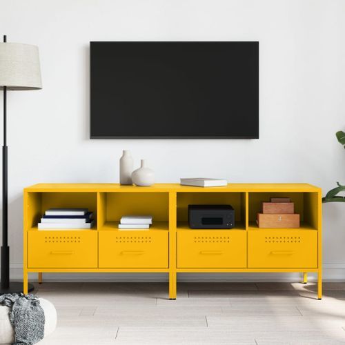 Meuble TV 2pcs jaune moutarde 68x39x50,5cm acier laminé à froid - Photo n°3; ?>