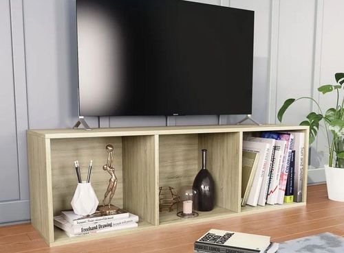 Meuble TV 3 niches bois chêne clair Membi 114 cm - Photo n°2; ?>