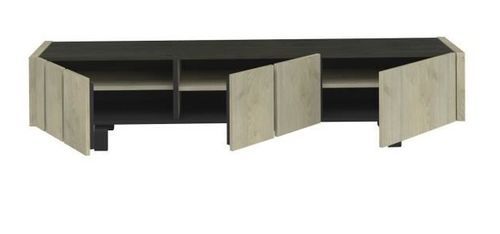 Meuble TV 3 portes style industriel bois clair et acier noir Ross 190 cm - Photo n°2; ?>