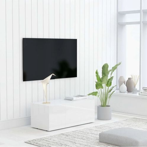 Meuble TV 3 tiroirs bois blanc brillant Onic 80 cm - Photo n°3; ?>