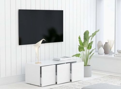Meuble TV 3 tiroirs bois blanc brillant Onic 80 cm - Photo n°2; ?>