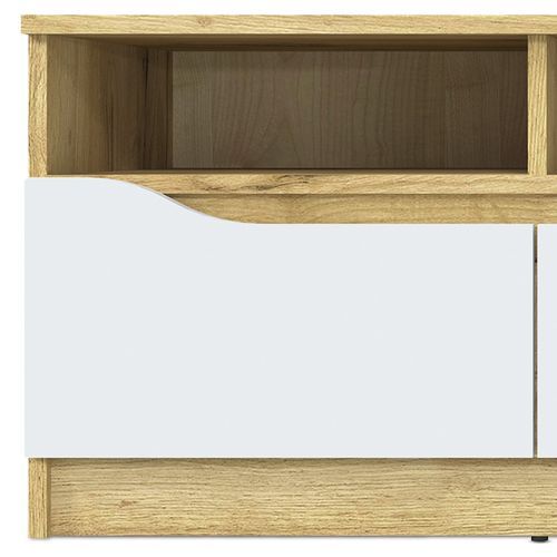 Meuble TV 3 tiroirs bois chêne clair et blanc Temira 130 cm - Photo n°3; ?>